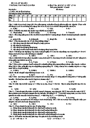 Đề kiểm tra Học kì II môn Vật lí Lớp 10 - Trường THPT Ngô Quyền